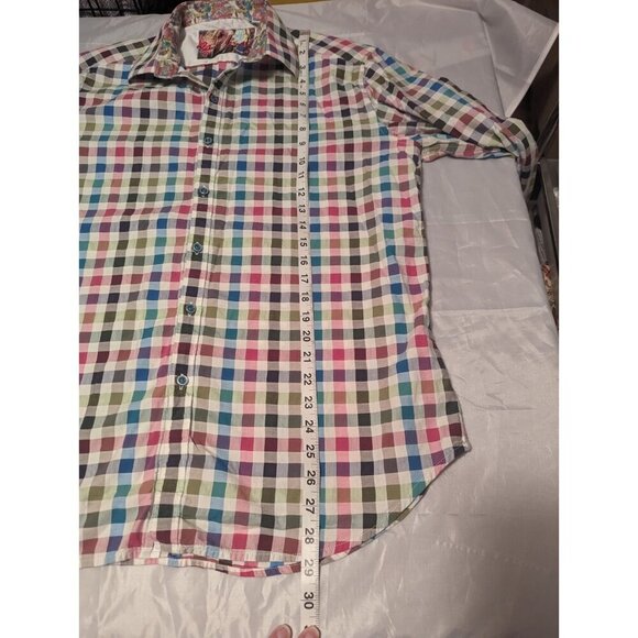 Mens Shirt Long Sleeve Flip Cuff Squares Robert Graham Button Down Shirt Size L - Picture 13 of 15